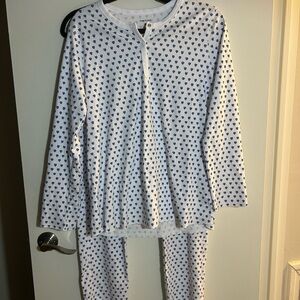 Roller Rabbit Blue Heart Pajama Set Size M Pima Cotton Henley Lounge Sleepwear